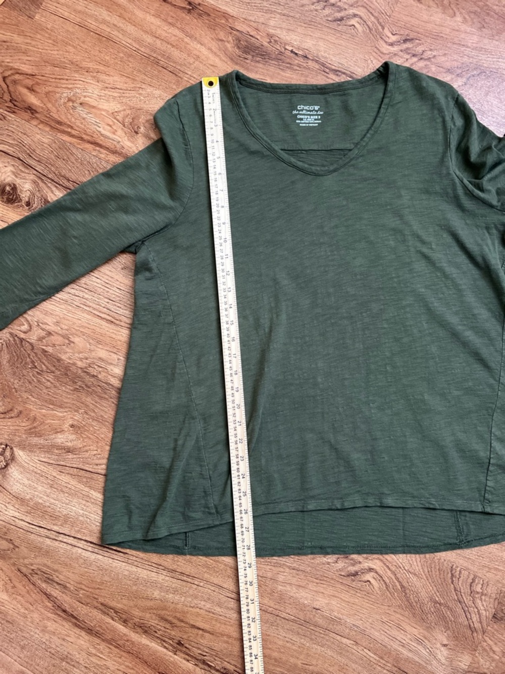 Chico’s Olive Green V-Neck Ultimate Tee 3/4 Sleeve Top Size 3 (XL) - Picture 7 of 9